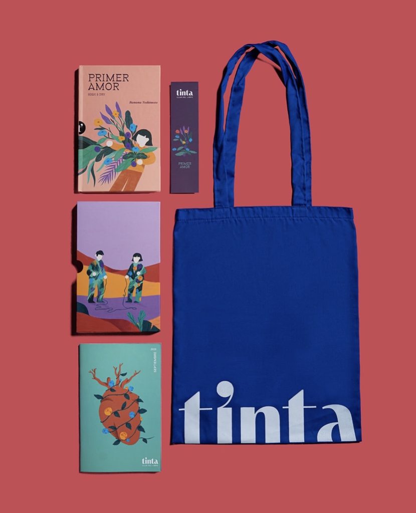 Paquete completo de Tinta Club del Libro. Incluye el libro, una totebag azul y revistas de la lectura.
