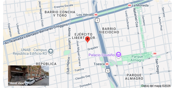 Mapa para llegar a la escuela de periodismo de la Universidad  Diego Portales 