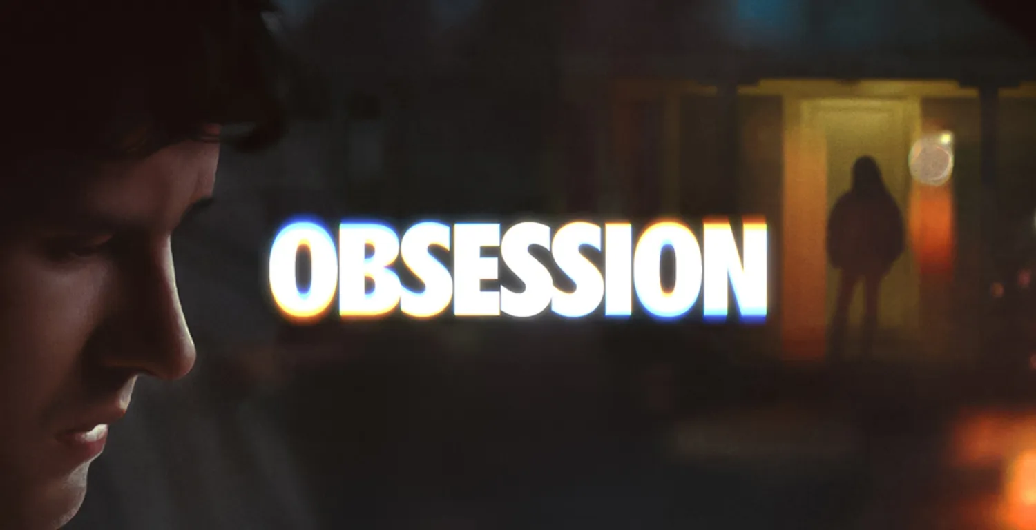 Afiche de la película de terror 'Obsession', con un joven observando un objeto dentro de un automóvil durante la noche.

