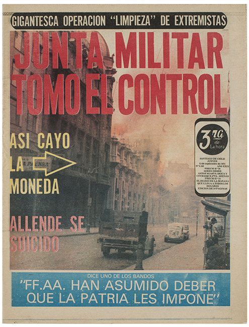 La imagen muestra una portada de el Diario de La Tercera en físico de 1973, específicamente del Golpe de Estado del 11 de septiembre.
