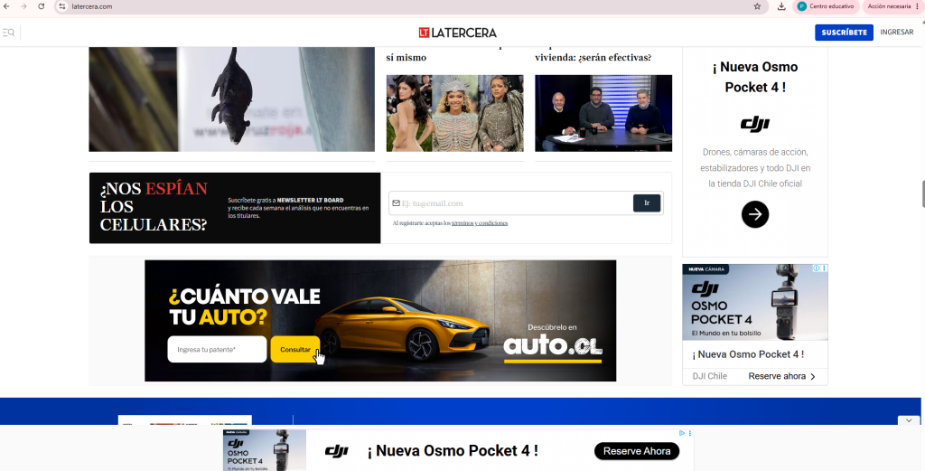 Ejemplo de publicidades de La Tercera