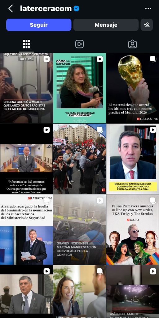 Captura de pantalla del feed de Instagram de la cuenta de La Tercera.