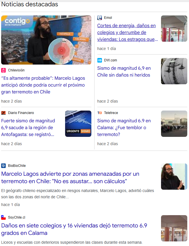 La imagen muestra una captura de pantalla de Google en el sector de noticias, donde se ven distintos medios digitales presentando la misma noticia.
