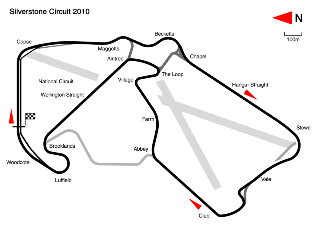 En la imagen se ve el diseño del circuito de Silverstone del año 2010.